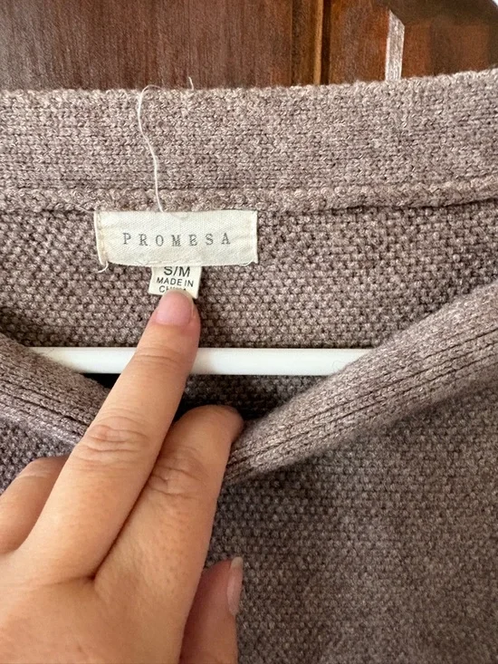 Promesa Off-Shoulder Button Sleeve Sweater in Taupe - Picture 2 of 3